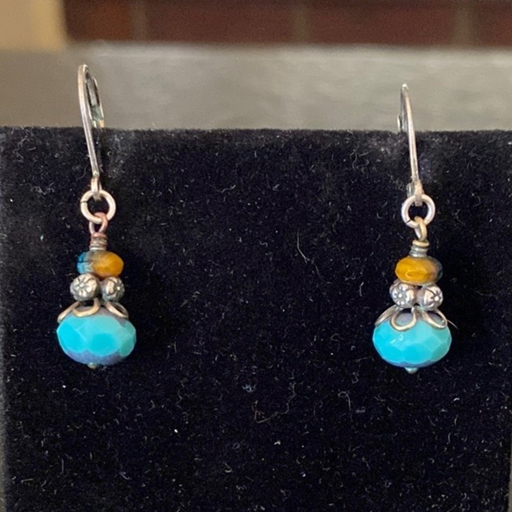 Brighton silver and turquoise bead post dangle earrings